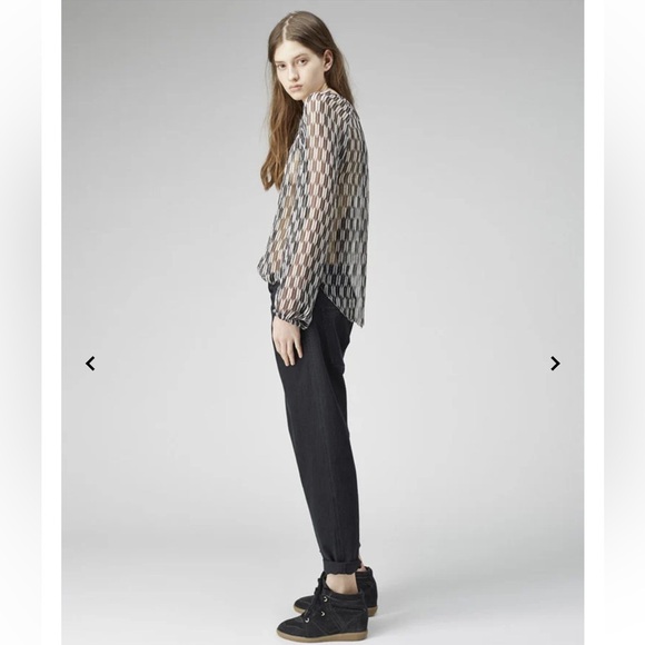 Isabel Marant Étoile - Zinya Top, sheer black/white geometric print- FR 40 US 8 - Picture 4 of 7